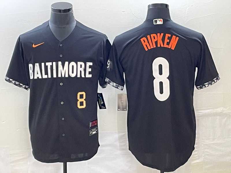 Men's Baltimore Orioles #8 Cal Ripken Jr Number Black 2023 City Connect Cool Base Stitched Jersey